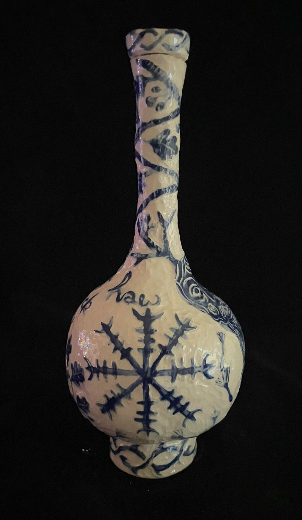 Blue and White Sgraffito Witch Bottle/Decanter