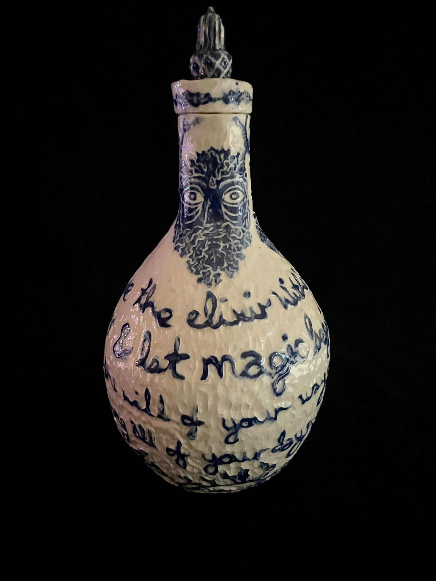 Sgraffito Decanter / Altar Ware Blue and White