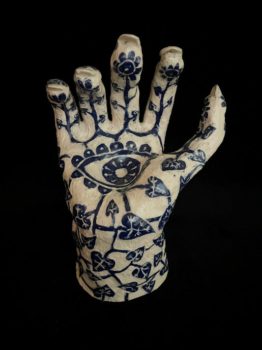 Blue and White Sgraffito Hand