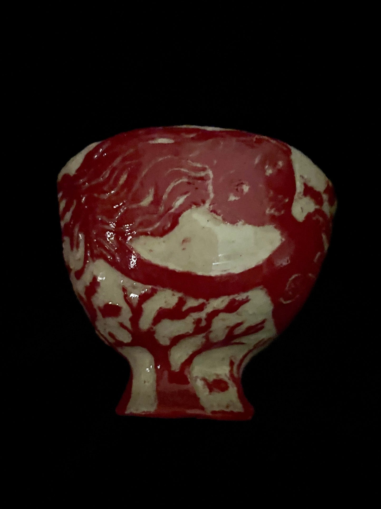 Small Sgraffito Mermaid Bowl Red