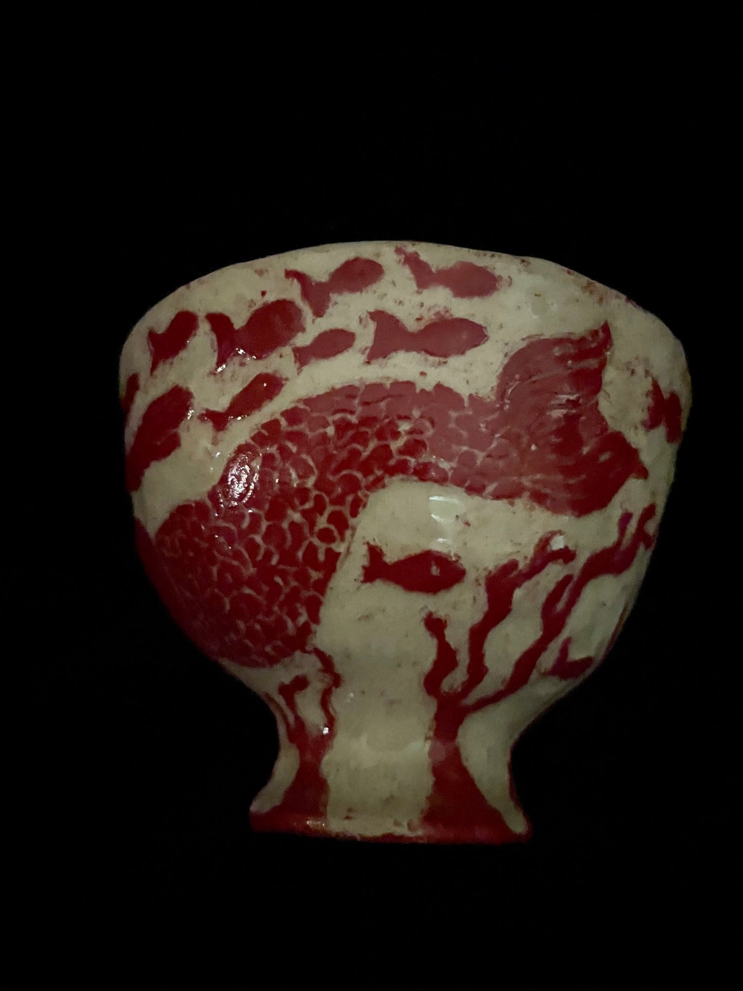 Small Sgraffito Mermaid Bowl Red