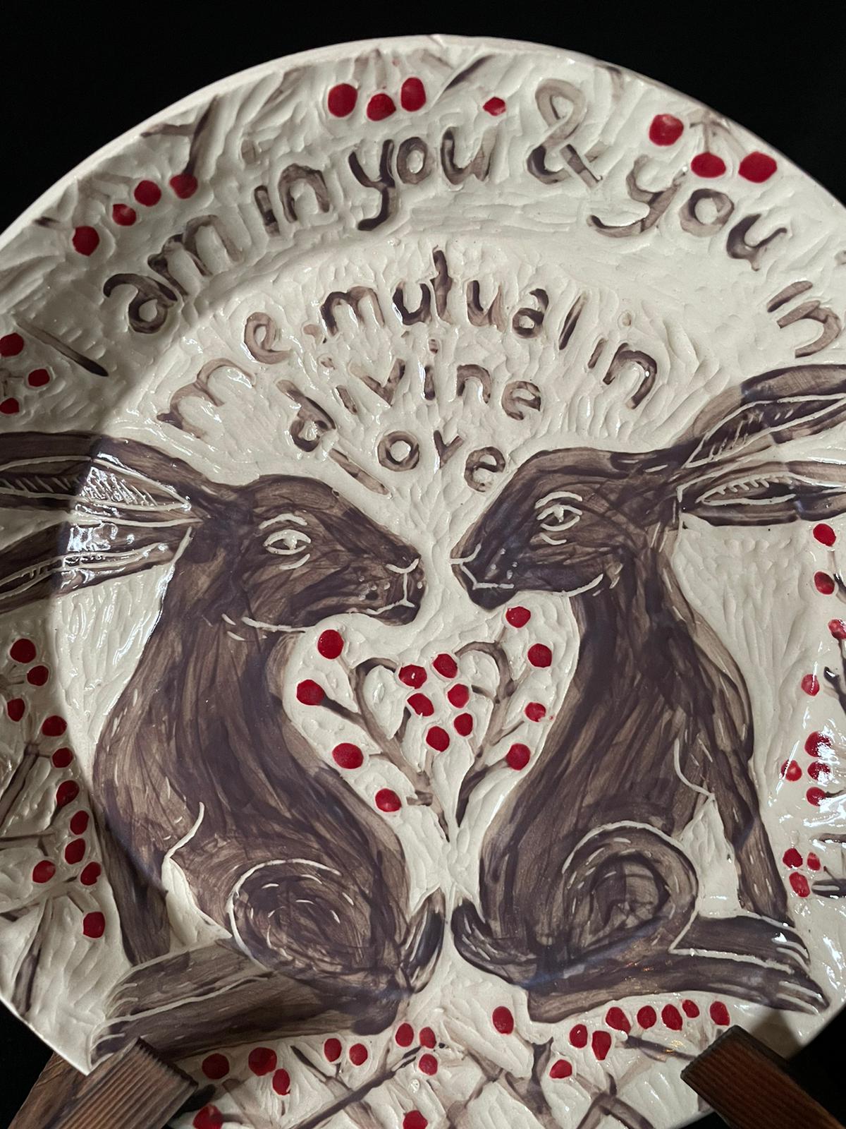 Sgraffito Hare Plate with William Blake Quote